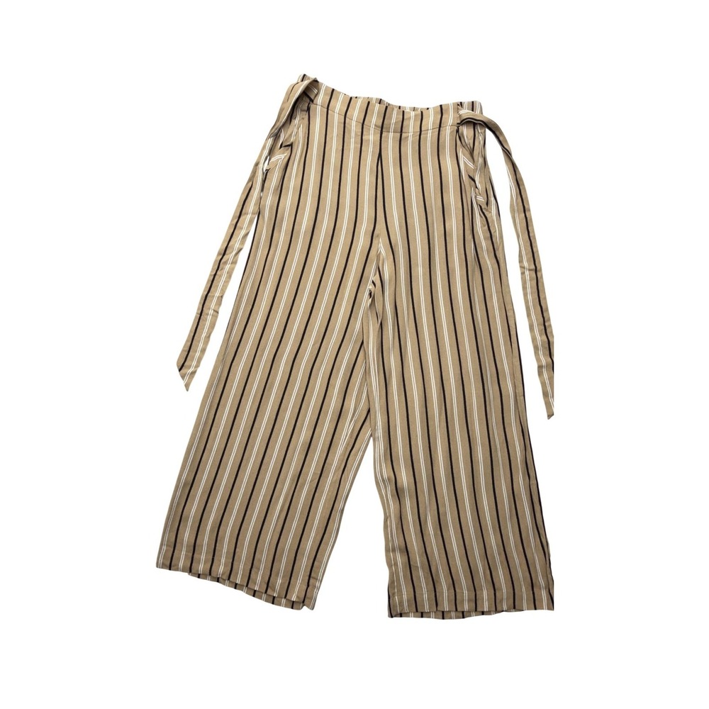 Wilfred Striped Wide Leg Cropped Pants Womens L Beige Belted Crepe